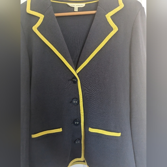 Laura Ashley Navy Mustard Blazer 100% Cotton Size 12 - Picture 8 of 11